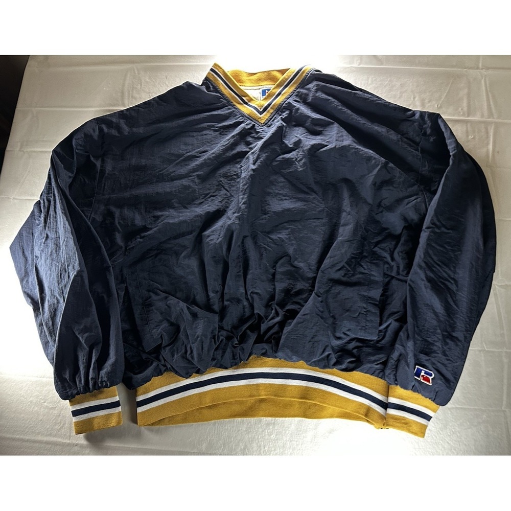 Vintage 90s Russell Athletic‎ Windbreaker Men's XL Navy Gold Korea Pullover